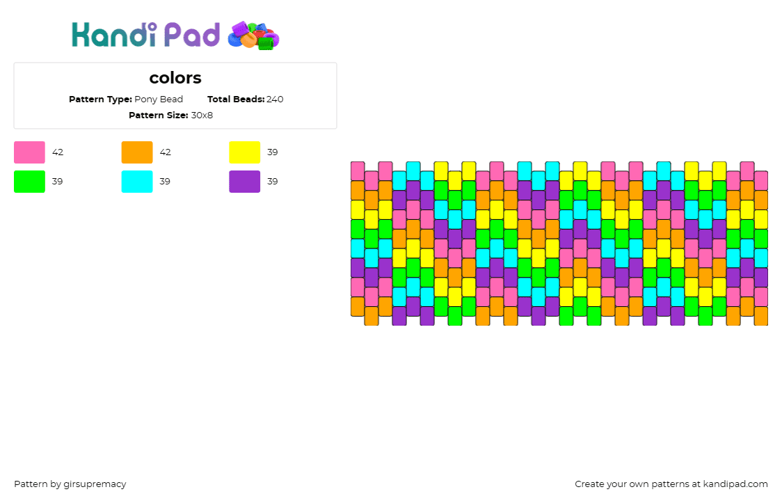 colors - Pony Bead Pattern by girsupremacy on Kandi Pad - trippy,colorful,melting,chevron,cuff,bright