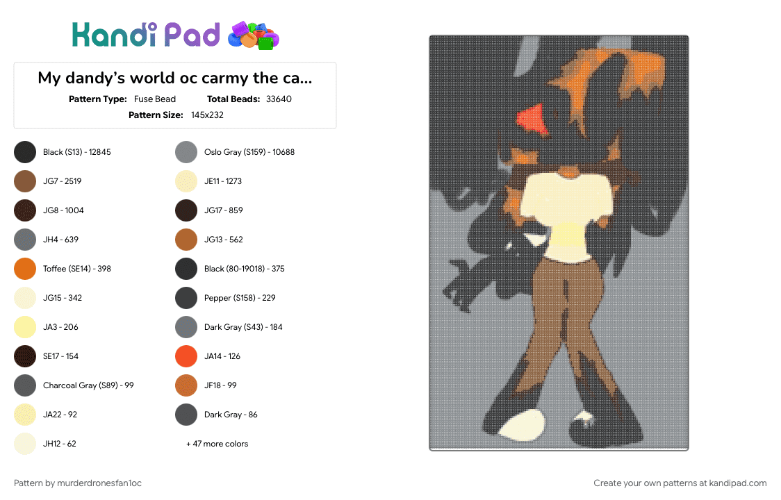 My dandy’s world oc carmy the caramel - Fuse Bead Pattern by murderdronesfan1oc on Kandi Pad - 