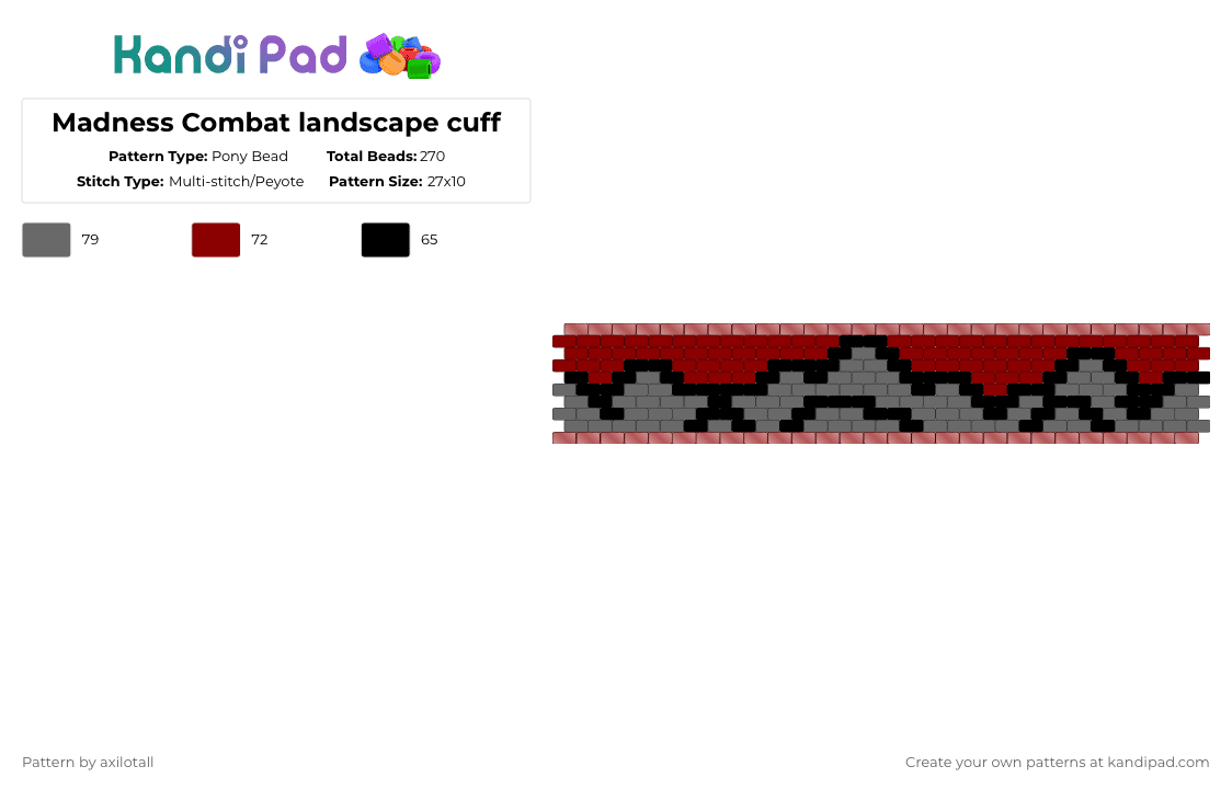 Madness Combat landscape cuff - Pony Bead Pattern by axilotall on Kandi Pad - red,gray,cuff,kandi,madness combat