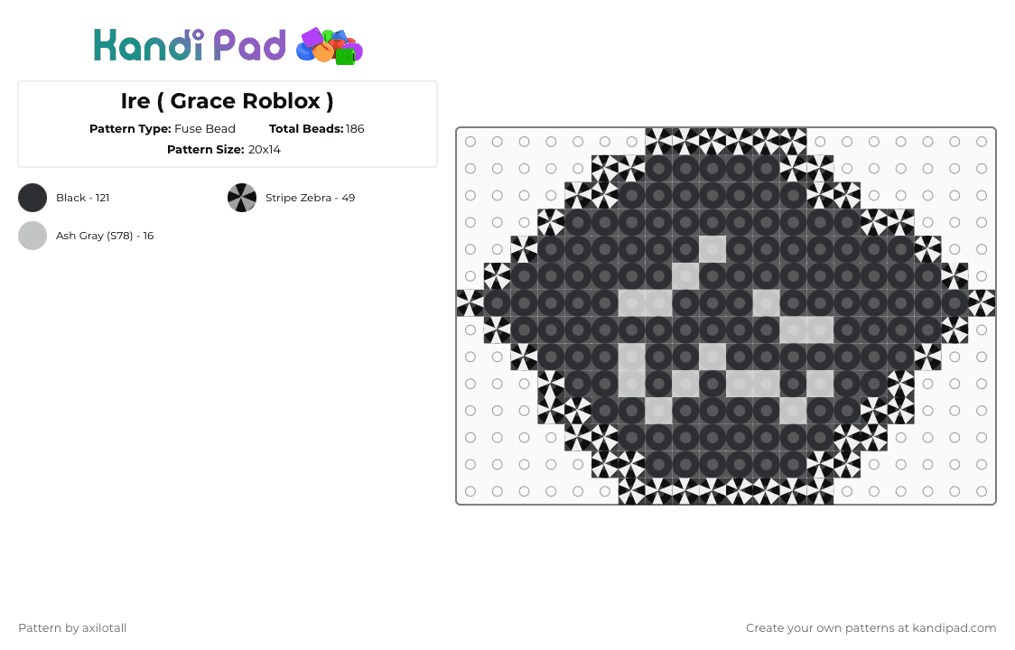Ire 2 ( Grace Roblox ) - Fuse Bead Pattern by axilotall on Kandi Pad - black,grace,grace roblox,graceroblox,roblox