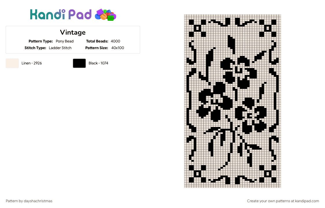 Vintage - Pony Bead Pattern by dayshachristmas on Kandi Pad - black, white