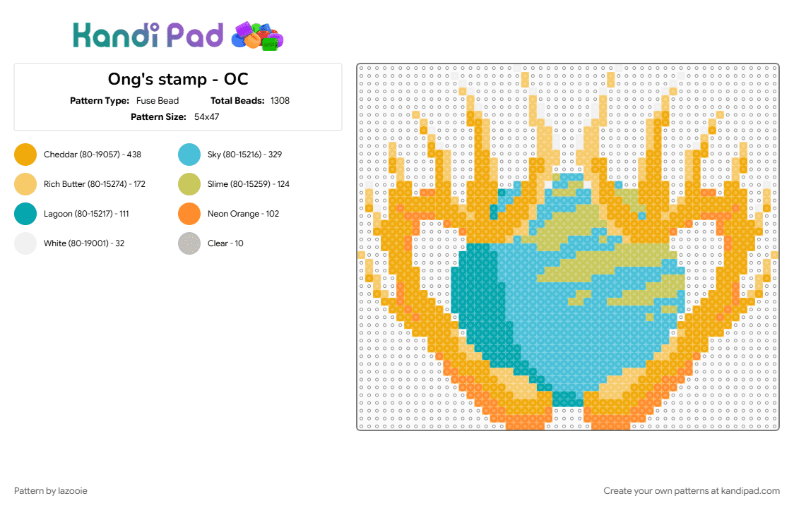 Ong\'s stamp - OC - Fuse Bead Pattern by lazooie on Kandi Pad - light blue, orange