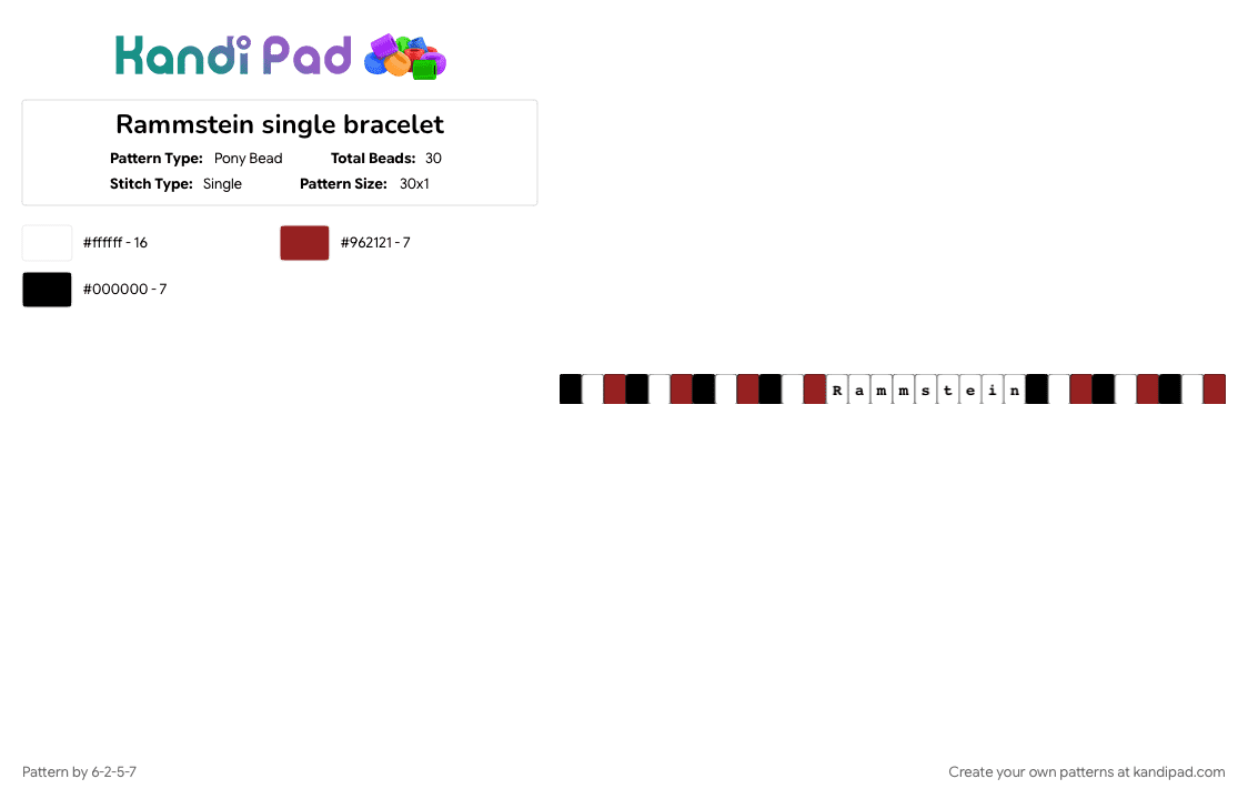 Rammstein single bracelet - Pony Bead Pattern by 6-2-5-7 on Kandi Pad - 
