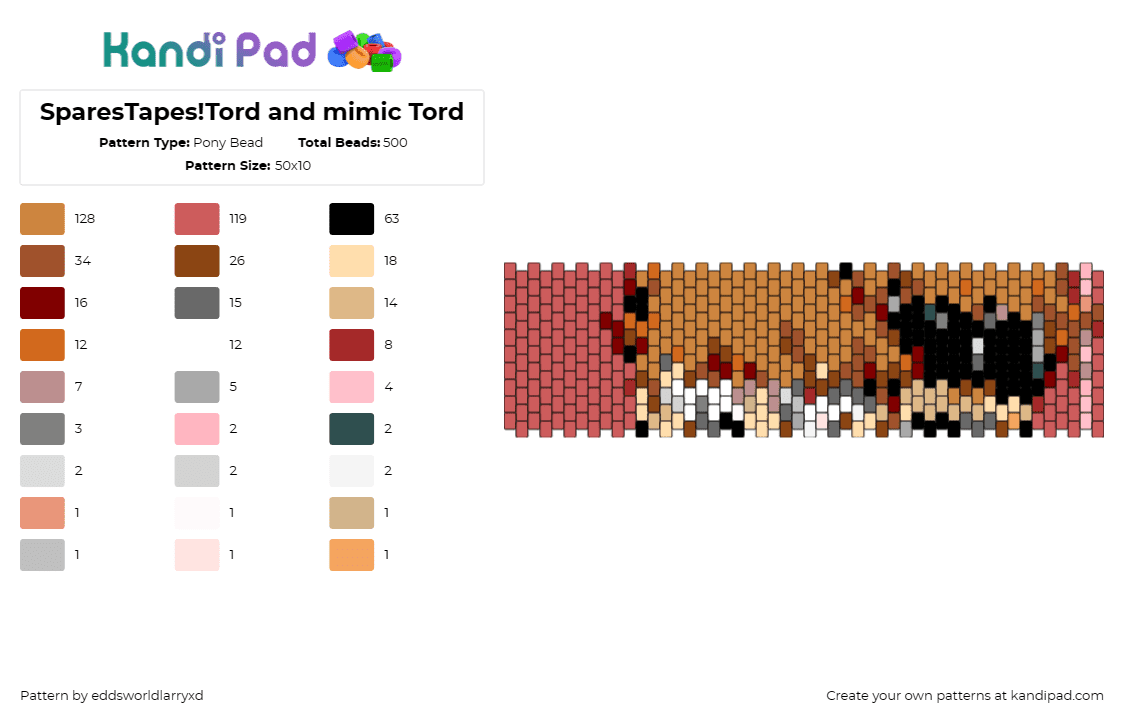 SparesTapes!Tord and mimic Tord - Pony Bead Pattern by eddsworldlarryxd on Kandi Pad - spares,eddsworld,cuff,animation,brown