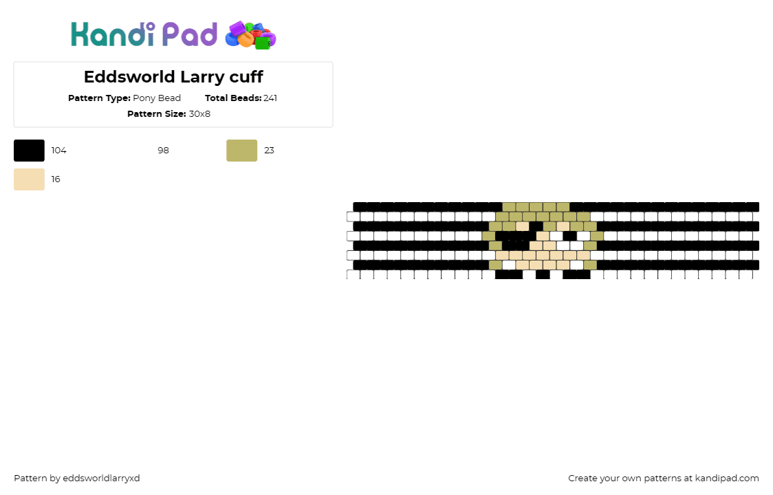 Eddsworld Larry cuff - Pony Bead Pattern by eddsworldlarryxd on Kandi Pad - larry,eddsworld,animation,eye patch,horizontal,stripes,tv show,cuff,white,black,