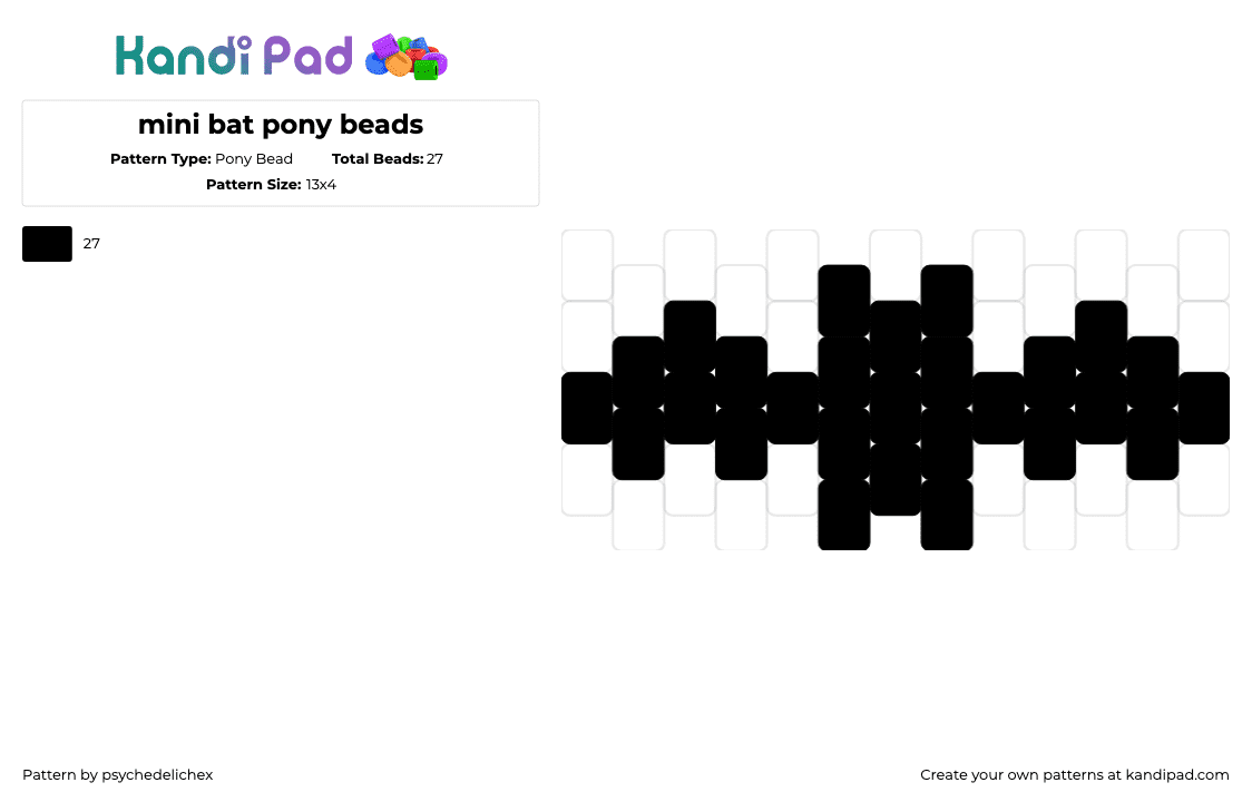 mini bat pony beads - Pony Bead Pattern by psychedelichex on Kandi Pad - bat,silhouette,simple,halloween,black