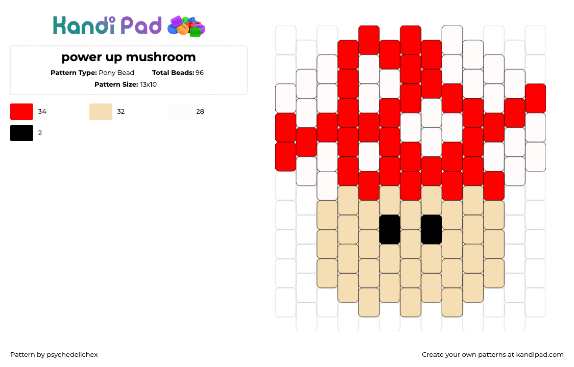 power up mushroom - Pony Bead Pattern by psychedelichex on Kandi Pad - mushroom,nintendo,tan,red