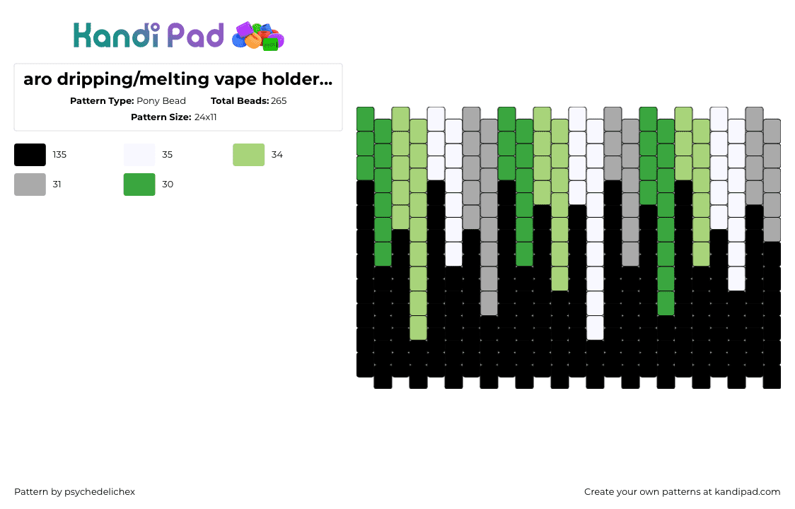 aro dripping/melting vape holder base - Pony Bead Pattern by psychedelichex on Kandi Pad - aromantic,drip,melting,pride,panel,vape,bag,black,green,gray