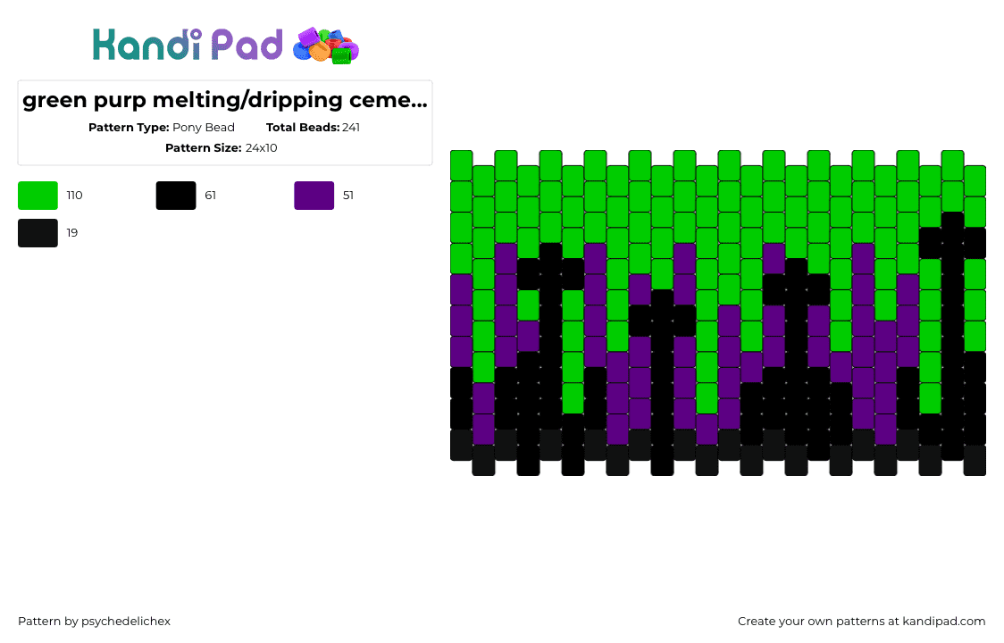 green purp melting/dripping cemetery - Pony Bead Pattern by psychedelichex on Kandi Pad - cemetery,graveyard,silhouette,drippy,melting,cuff,green,purple,black