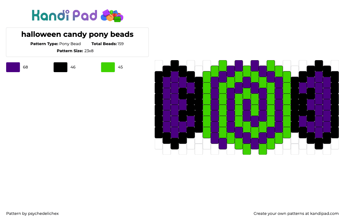 halloween candy pony beads - Pony Bead Pattern by psychedelichex on Kandi Pad - candy,beetlejuice,halloween,sweet,swirl,spiral,green,purple