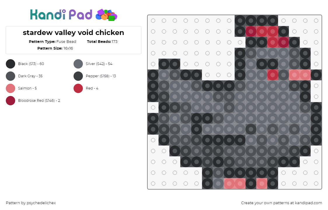 stardew valley void chicken - Fuse Bead Pattern by psychedelichex on Kandi Pad - chicken,stardew valley,bird,animal,farm,video game,gray