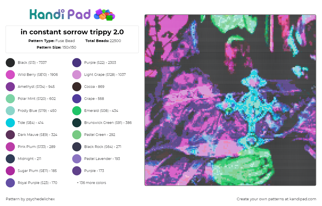 in constant sorrow trippy 2.0 - Fuse Bead Pattern by psychedelichex on Kandi Pad - in constant sorrow,suicide boys,album,music,light blue,purple