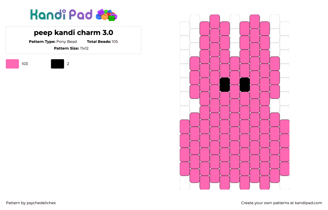 peep kandi charm 3.0 - Pony Bead Pattern by psychedelichex on Kandi Pad - peep,marshmallow,candy,bunny,easter,pink