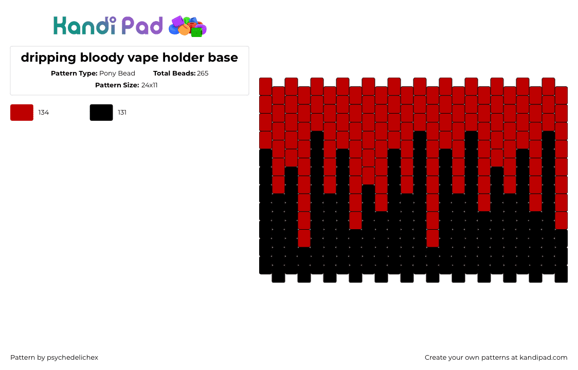 dripping bloody vape holder base - Pony Bead Pattern by psychedelichex on Kandi Pad - blood,drip,dark,panel,vape,bag,red,black