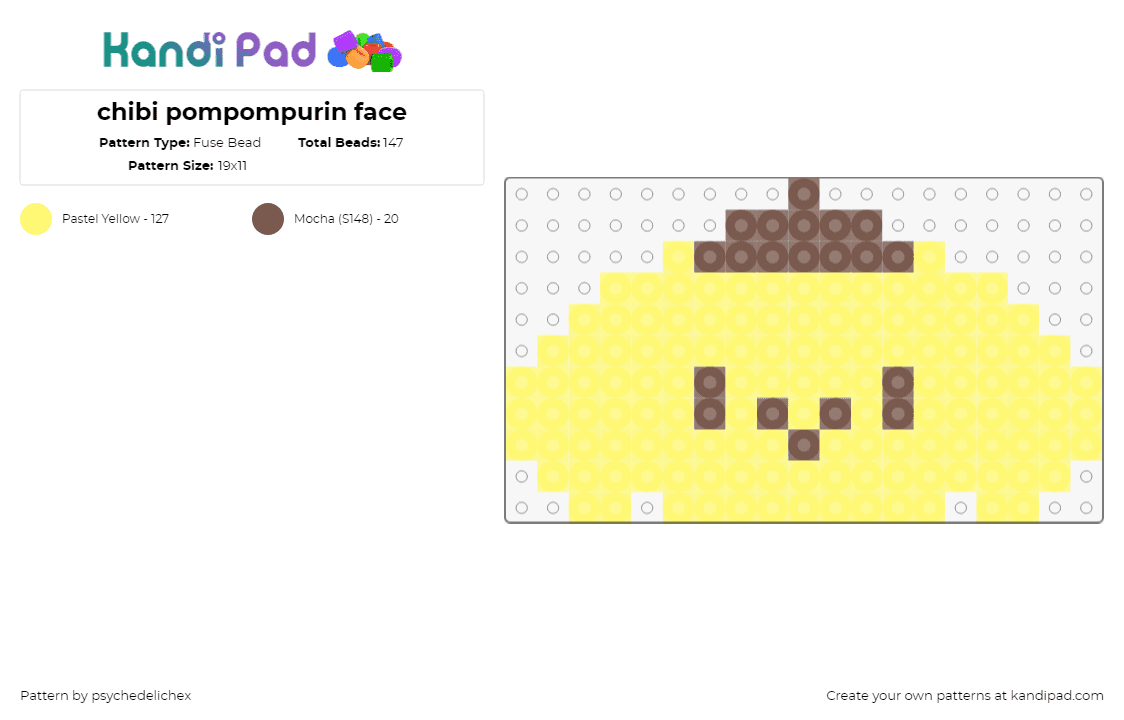 Chibi pompompurin face Fuse Bead Pattern - Kandi Pad | Kandi Patterns ...