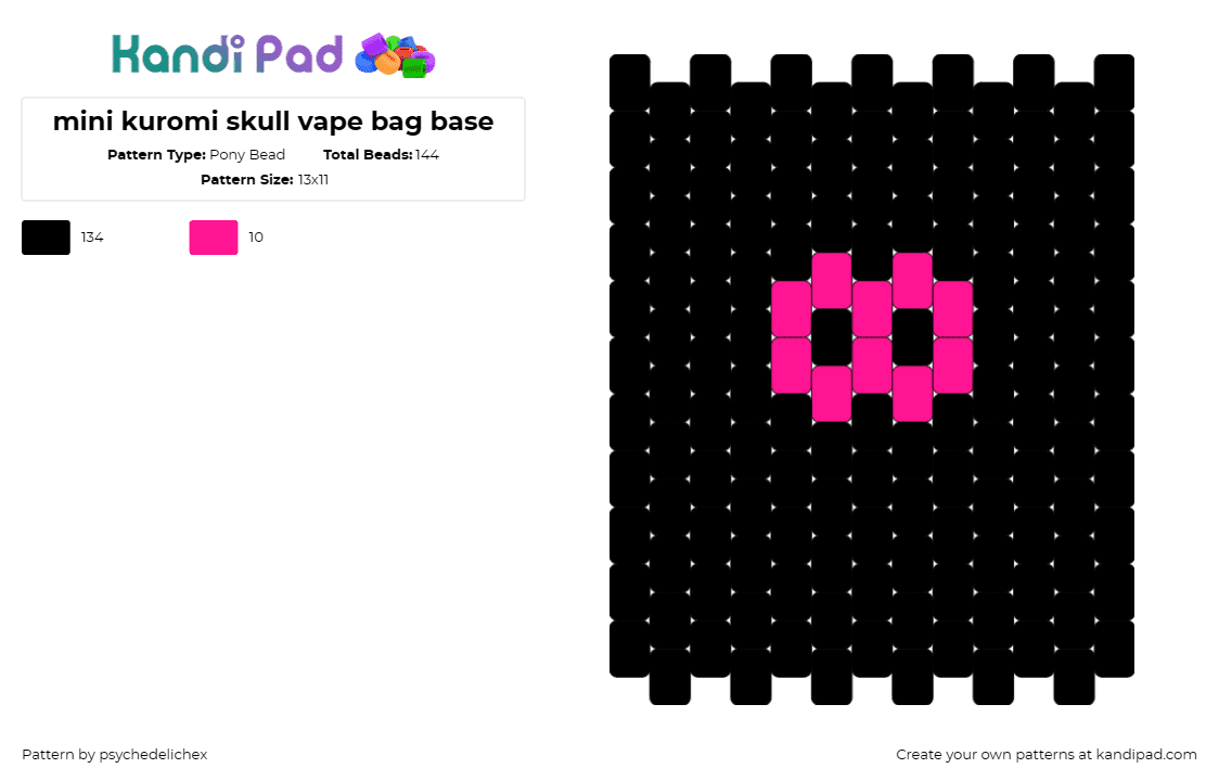 mini kuromi skull vape bag base - Pony Bead Pattern by psychedelichex on Kandi Pad - kuromi,sanrio,skull,vape,bag,panel,pink,black