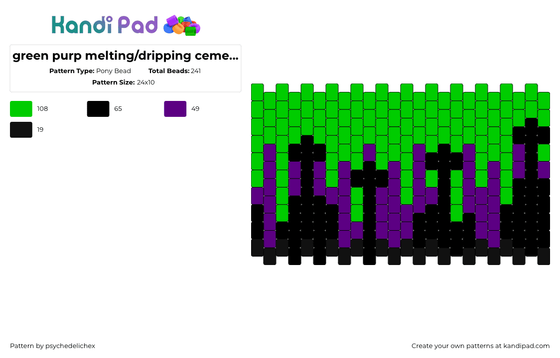 green purp melting/dripping cemetery 2.0 - Pony Bead Pattern by psychedelichex on Kandi Pad - cemetery,graveyard,silhouette,drippy,melting,cuff,green,purple,black