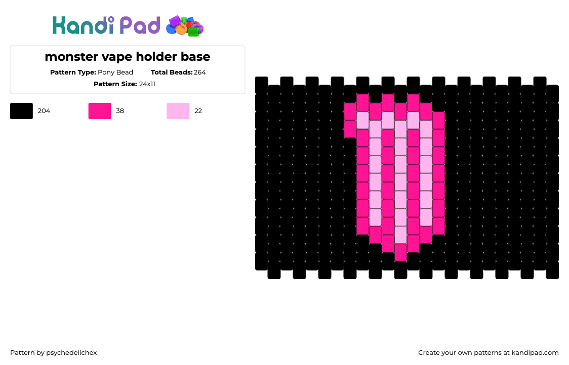 monster vape holder base - Pony Bead Pattern by psychedelichex on Kandi Pad - monster,energy,logo,panel,vape,bag,black,pink