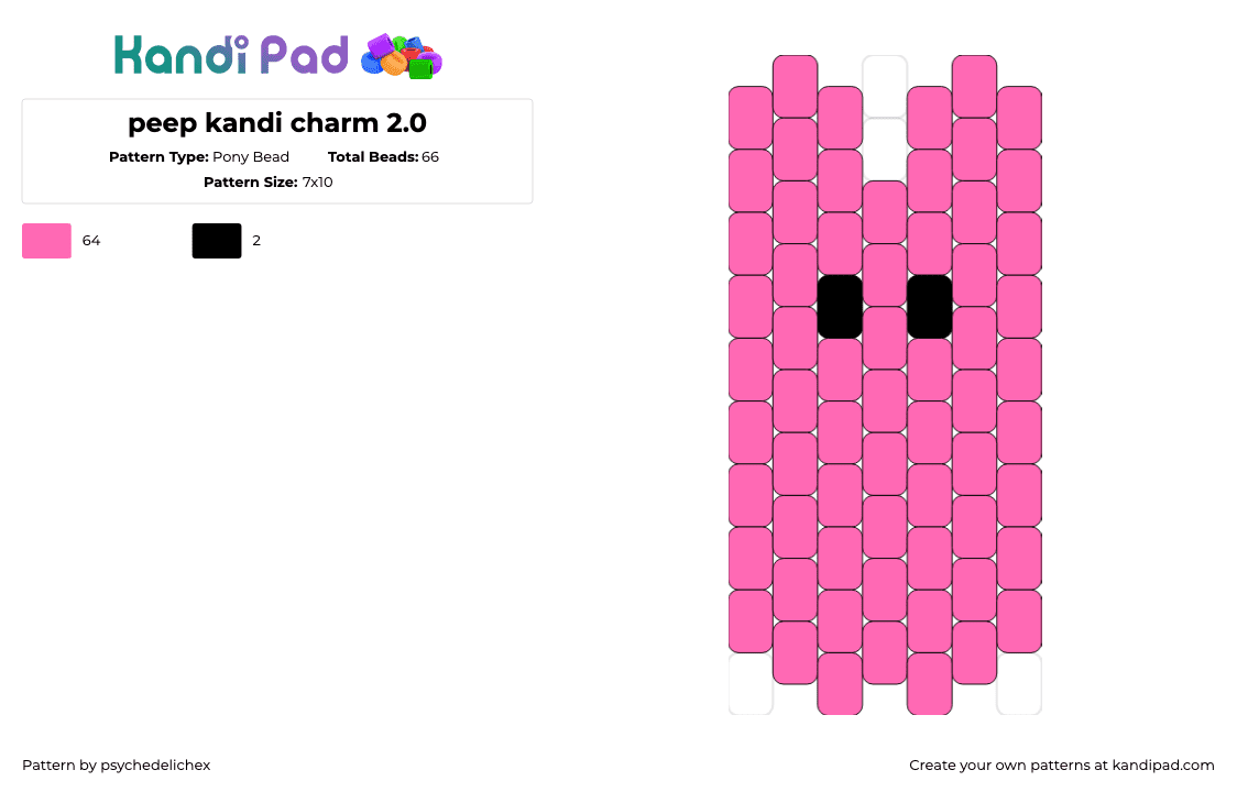 peep kandi charm 2.0 - Pony Bead Pattern by psychedelichex on Kandi Pad - peep,marshmallow,candy,bunny,easter,pink