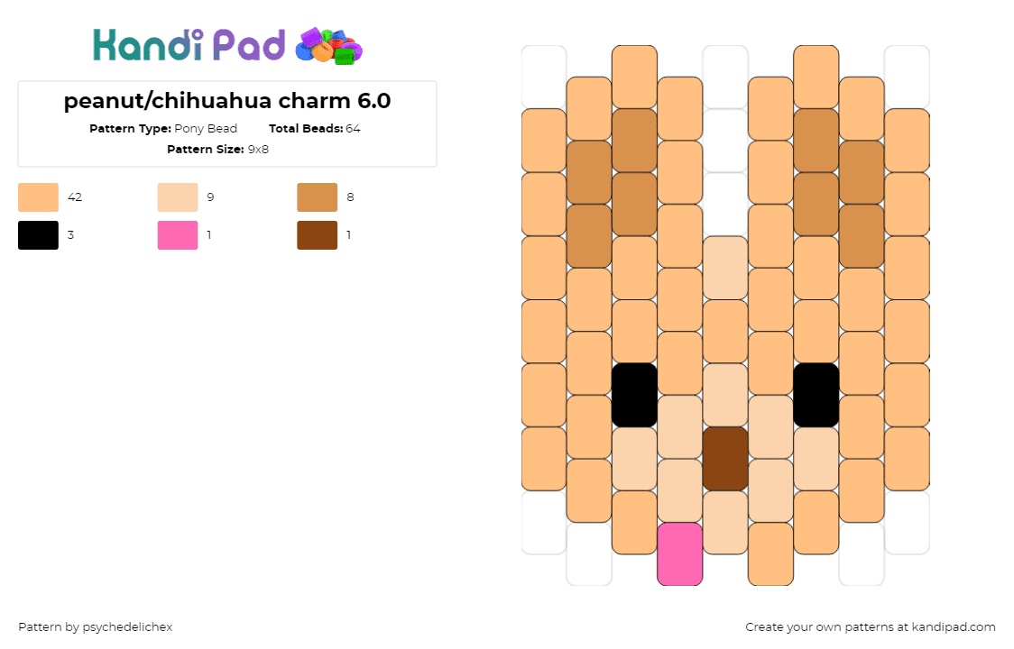 peanut/chihuahua charm 6.0 - Pony Bead Pattern by psychedelichex on Kandi Pad - chihuahua,dog,pet,tongue,animal,tan,brown