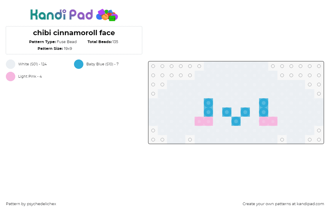 chibi cinnamoroll face - Fuse Bead Pattern by psychedelichex on Kandi Pad - cinnamoroll,sanrio,chibi,kawaii,head,cute,character,light blue,white