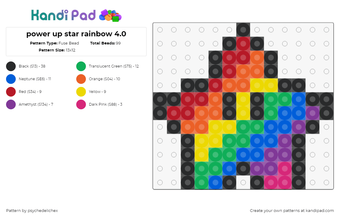 rainbow power up star 4.0 - Fuse Bead Pattern by psychedelichex on Kandi Pad - star,mario,rainbow,nintendo,video game,colorful