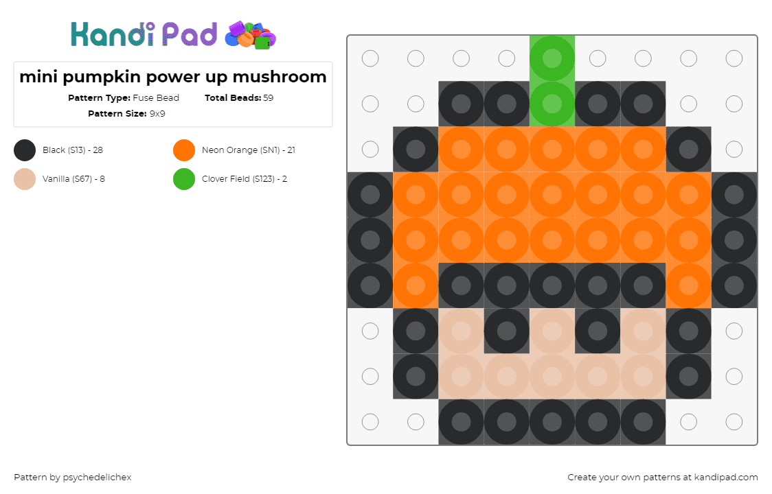 mini pumpkin power up mushroom (remix) - Fuse Bead Pattern by psychedelichex on Kandi Pad - mushroom,pumpkin,mashup,nintendo,orange