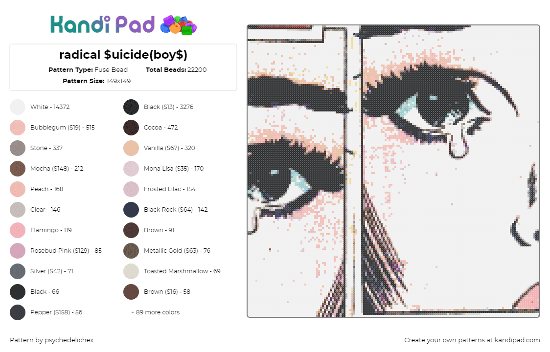 radical $uicide(boy$) - Fuse Bead Pattern by psychedelichex on Kandi Pad - radical suicide,suicide boys,album,music,eye,cry,white,pink,black