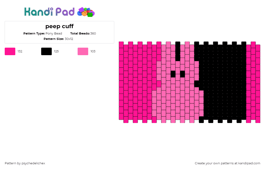 peep cuff - Pony Bead Pattern by psychedelichex on Kandi Pad - peep,marshmallow,candy,bunny,easter,cuff,pink,black