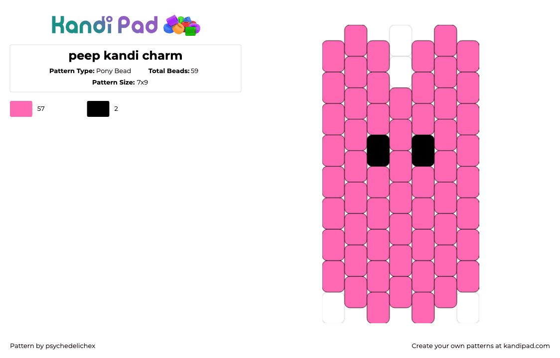 peep kandi charm - Pony Bead Pattern by psychedelichex on Kandi Pad - peep,marshmallow,candy,bunny,easter,pink