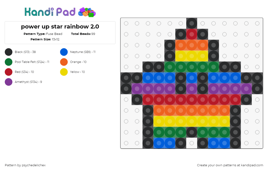 rainbow power up star 2.0 - Fuse Bead Pattern by psychedelichex on Kandi Pad - star,mario,rainbow,nintendo,video game,colorful