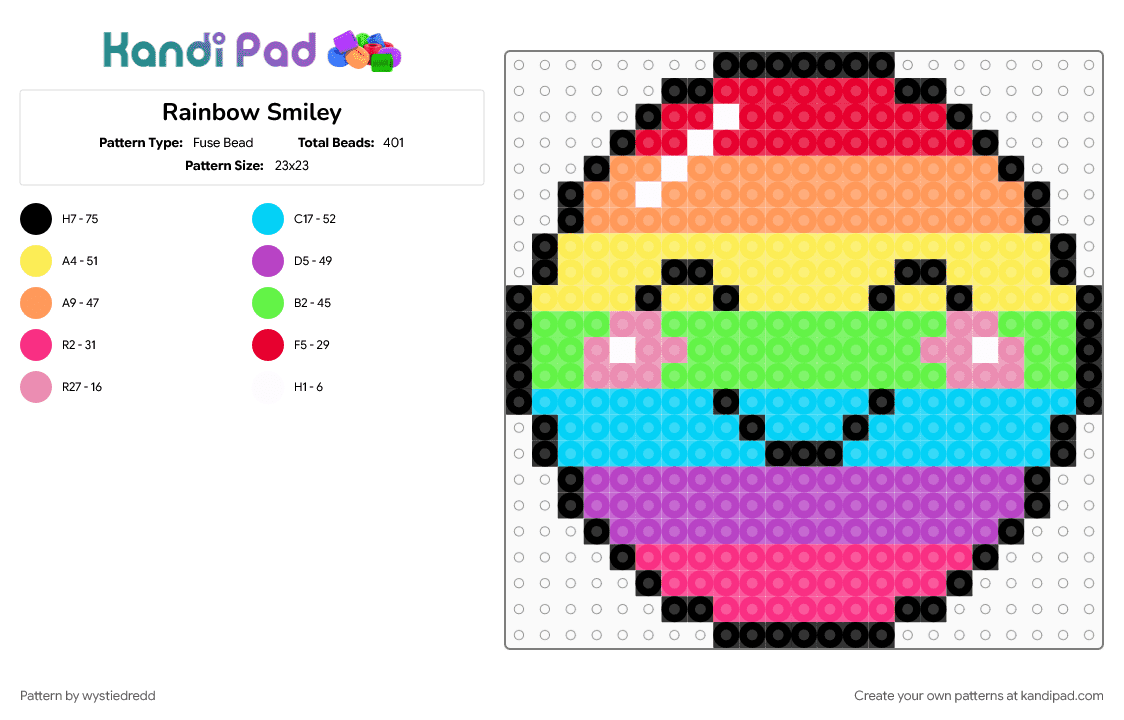 Rainbow Smiley - Fuse Bead Pattern by wystiedredd on Kandi Pad - light blue, pink, yellow
