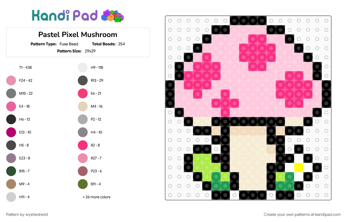 Pastel Pixel Mushroom - Fuse Bead Pattern by wystiedredd on Kandi Pad - pink