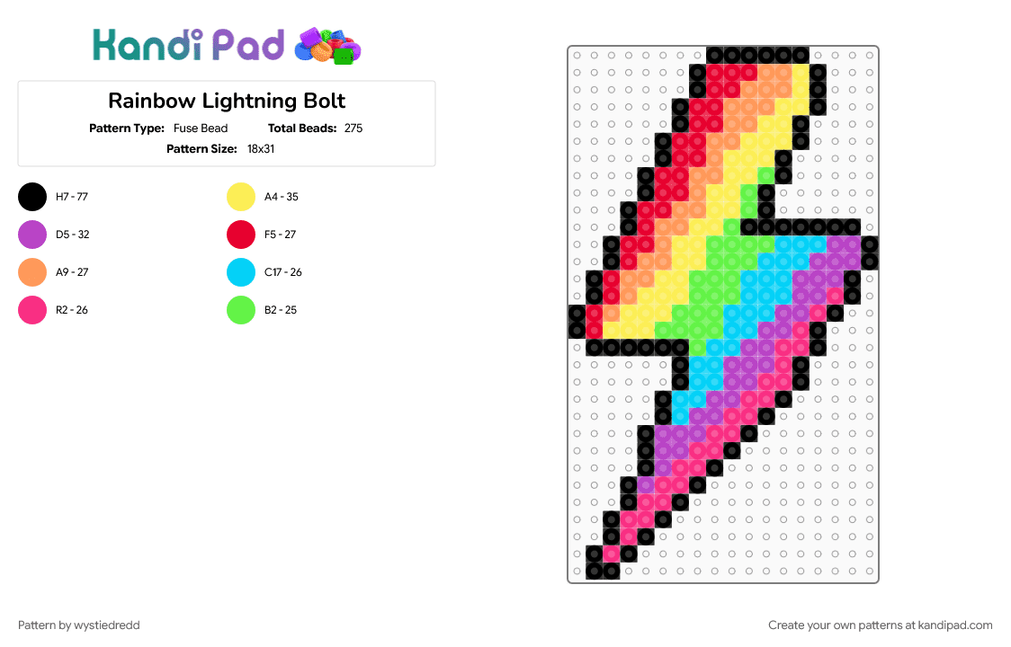 Rainbow Lightning Bolt - Fuse Bead Pattern by wystiedredd on Kandi Pad - pink, yellow