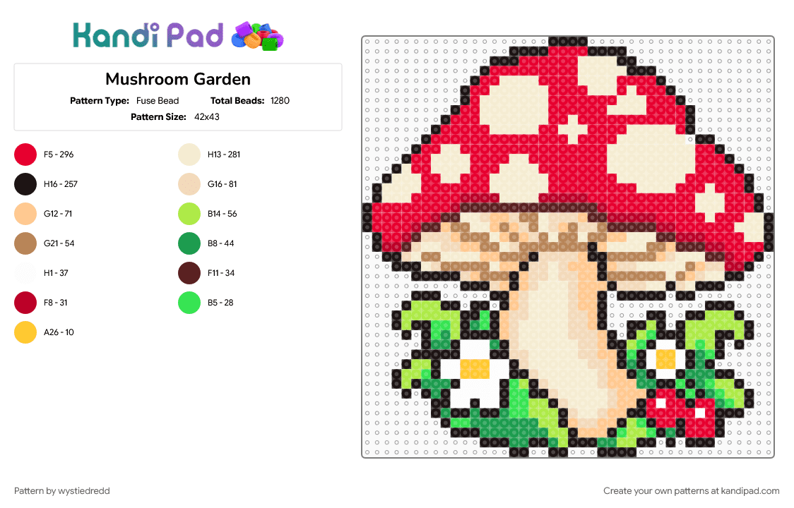 Mushroom Garden - Fuse Bead Pattern by wystiedredd on Kandi Pad - beige, green, red