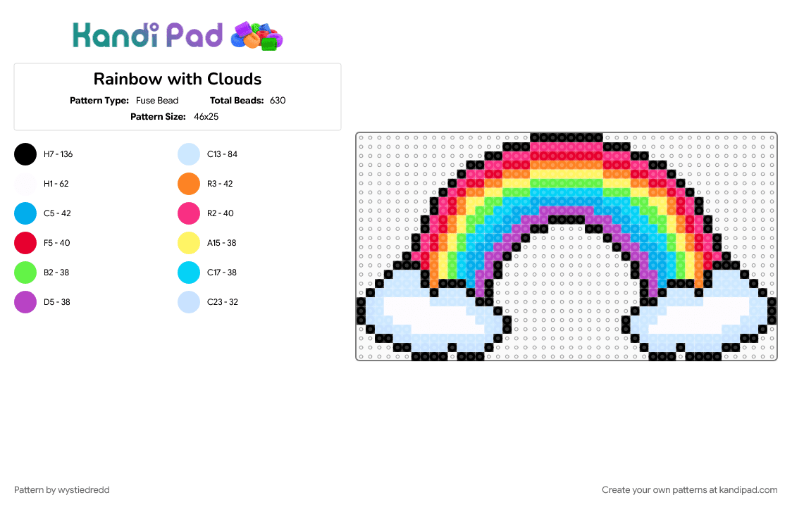 Rainbow with Clouds - Fuse Bead Pattern by wystiedredd on Kandi Pad - light blue, pink