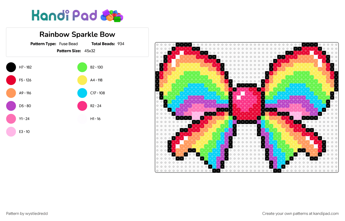 Rainbow Sparkle Bow - Fuse Bead Pattern by wystiedredd on Kandi Pad - colorful, pink, yellow
