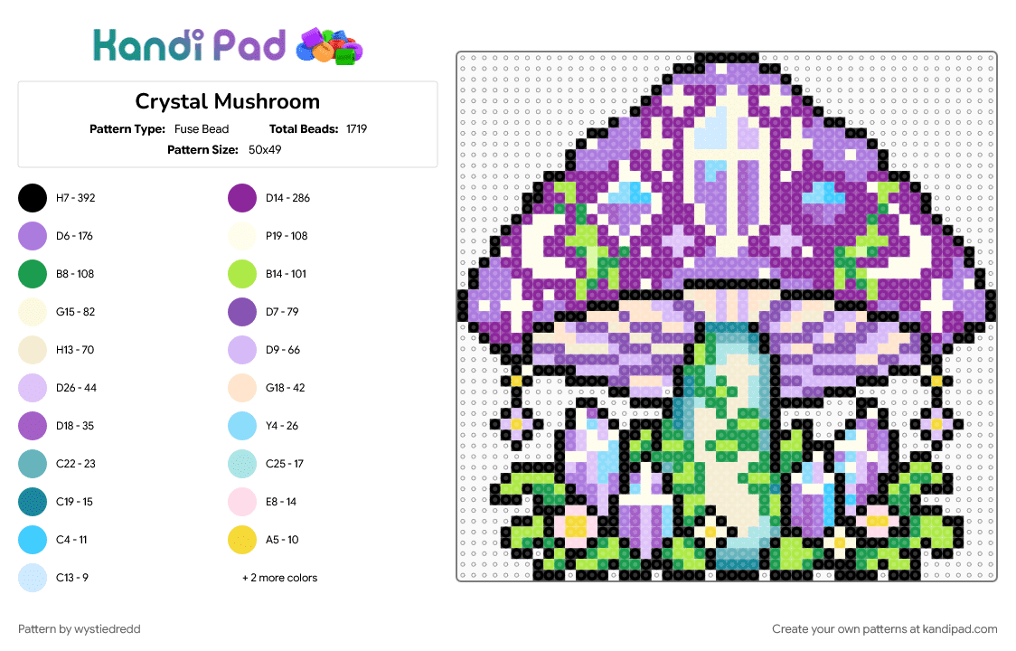 Crystal Mushroom - Fuse Bead Pattern by wystiedredd on Kandi Pad - green, pink