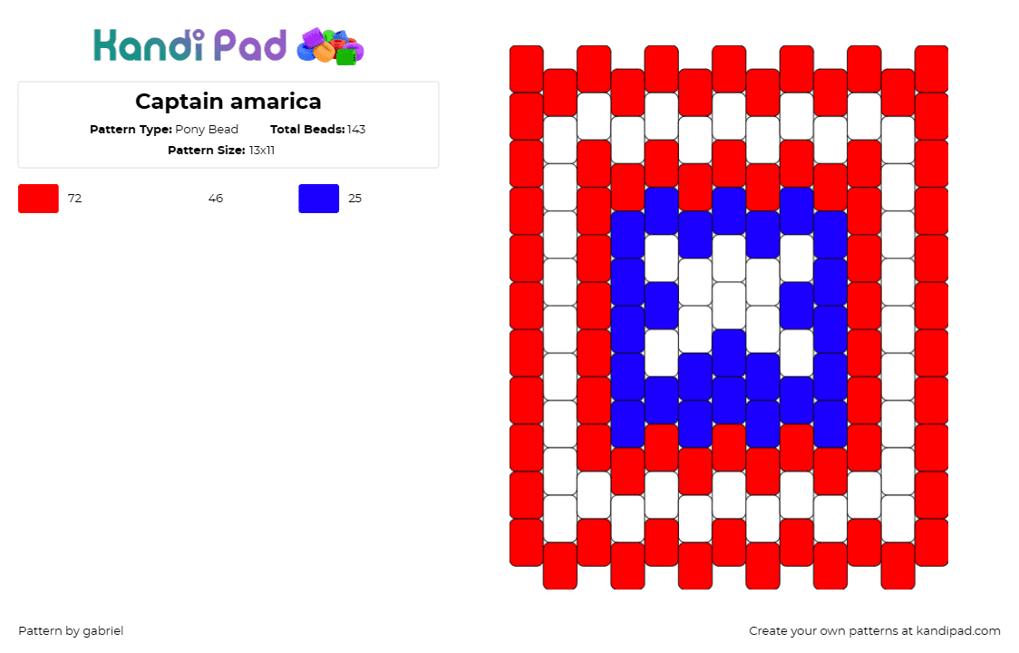 Captain amarica - Pony Bead Pattern by gabriel on Kandi Pad - captain america,avengers,marvel,superhero,shield,comic,red,white,blue