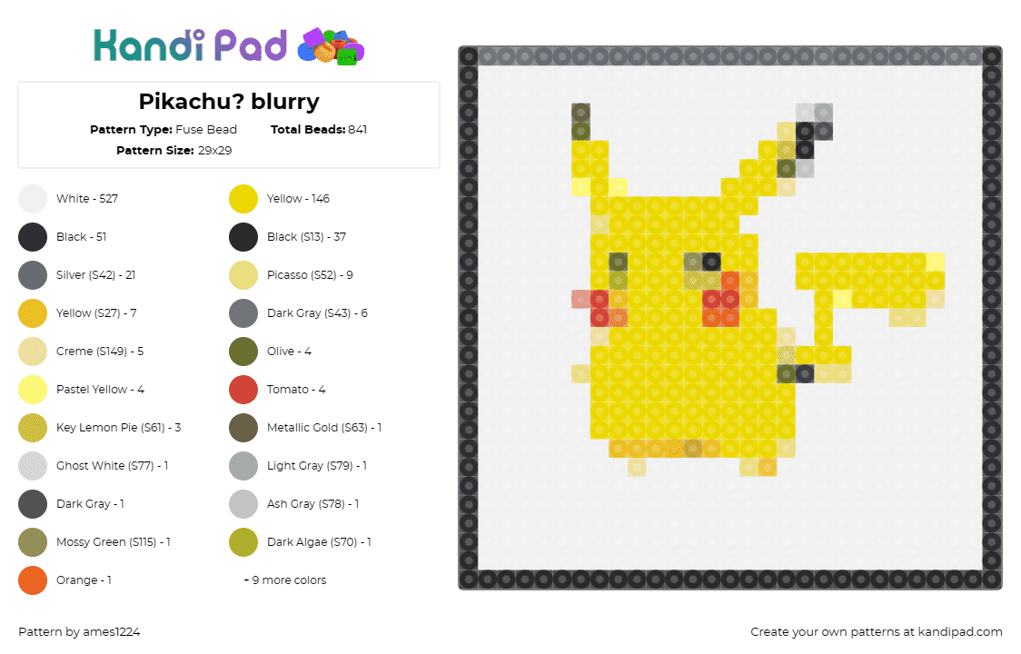 Pikachu? blurry - Fuse Bead Pattern by ames1224 on Kandi Pad - pikachu,pokemon,character,panel,gaming,yellow