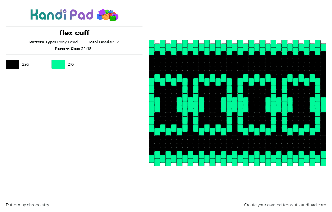 flex cuff - Pony Bead Pattern by chronolatry on Kandi Pad - chain,digital,cyberpunk,neon,cuff,green,black