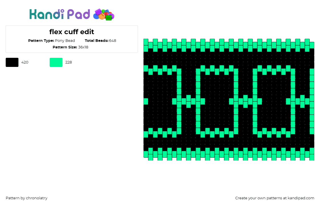 flex cuff edit - Pony Bead Pattern by chronolatry on Kandi Pad - chain,digital,cyberpunk,neon,cuff,green,black