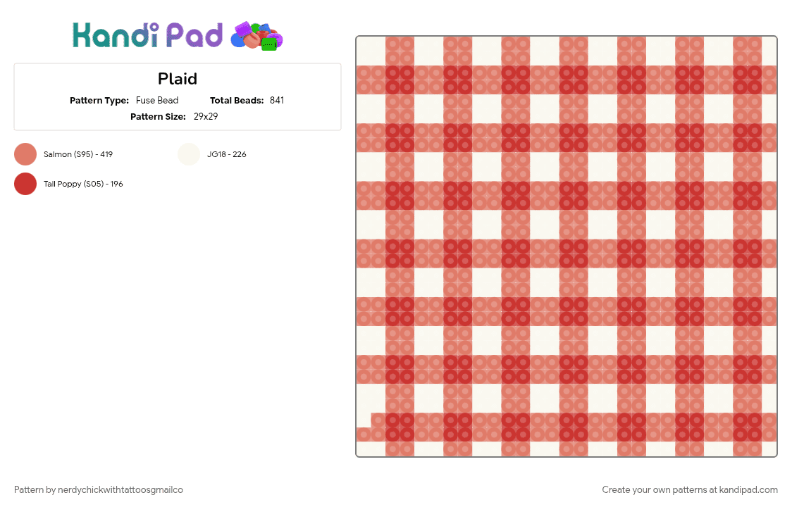 Plaid - Fuse Bead Pattern by nerdychickwithtattoosgmailco on Kandi Pad - blanket, cotdpicnic, orange, picnic, plaid, red, repeating pattern