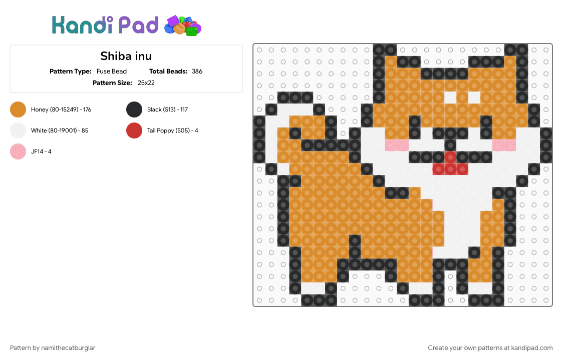 Shiba inu - Fuse Bead Pattern by namithecatburglar on Kandi Pad - orange