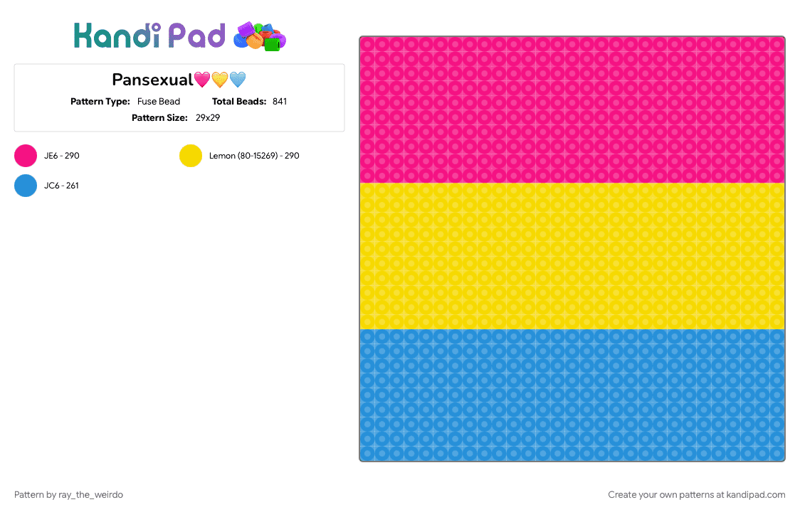 Pansexual🩷💛🩵 - Fuse Bead Pattern by ray_the_weirdo on Kandi Pad - pink, yellow