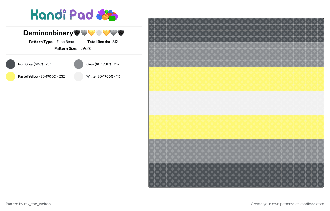 Deminonbinary🖤🩶💛🤍💛🩶🖤 - Fuse Bead Pattern by ray_the_weirdo on Kandi Pad - gray, purple, yellow