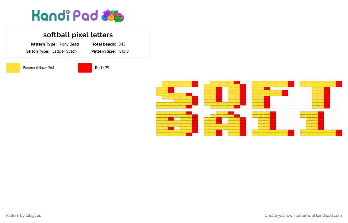 softball pixel letters - Pony Bead Pattern by tabsjups on Kandi Pad - yellow