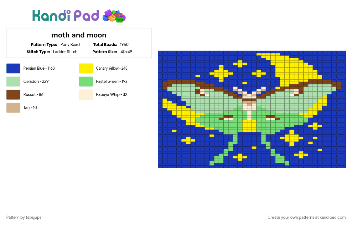 moth and moon - Pony Bead Pattern by tabsjups on Kandi Pad - purple, teal