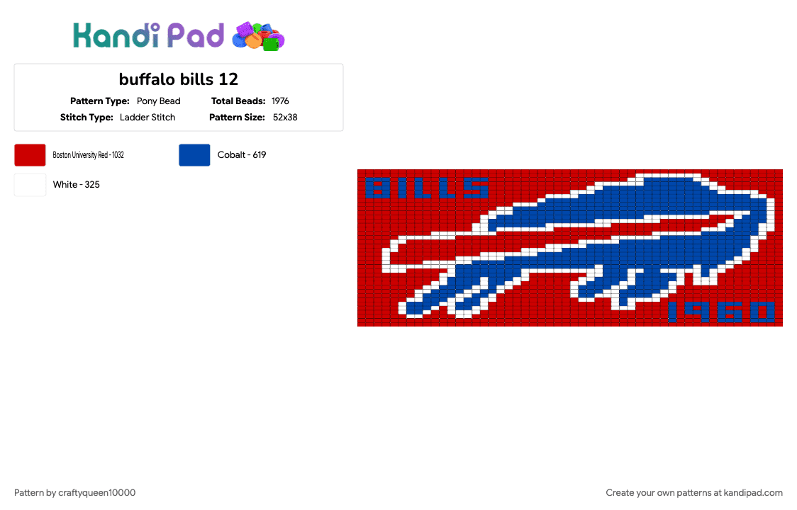 buffalo bills 12 - Pony Bead Pattern by craftyqueen10000 on Kandi Pad - bills, blue, buffalo bills, football, red, sports