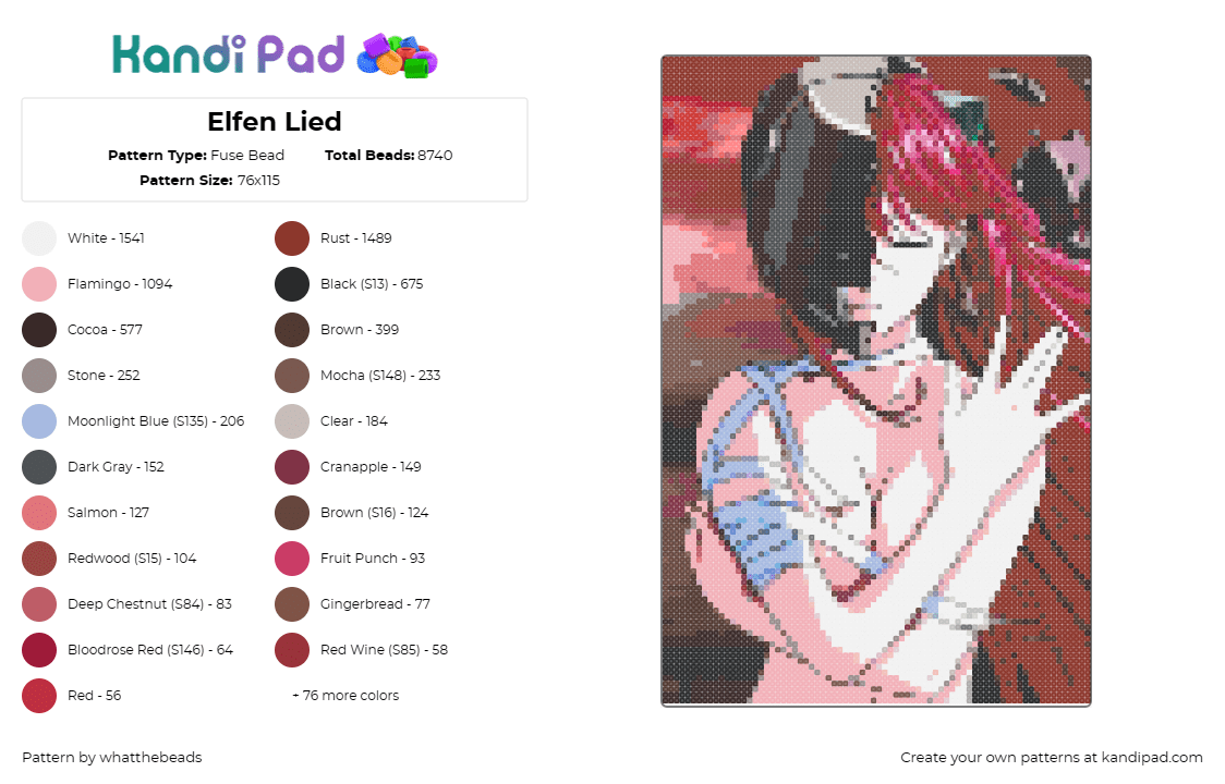 Elfen Lied - Fuse Bead Pattern by whatthebeads on Kandi Pad - elfen lied,manga,portrait,body,anime,panel,red